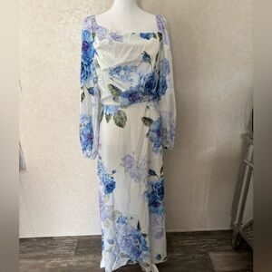 SHEIN White Maxi Dress with Blue Floral Print